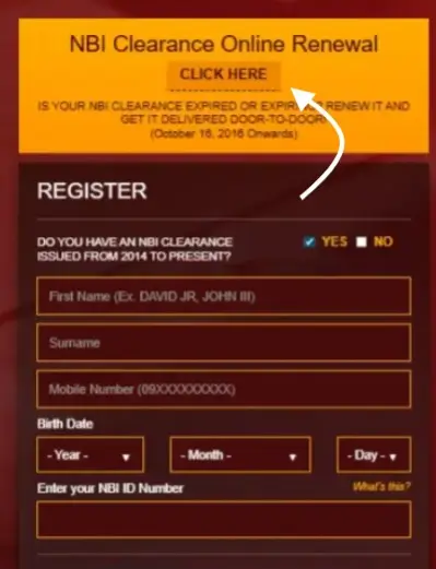 click NBI clearance renewal button